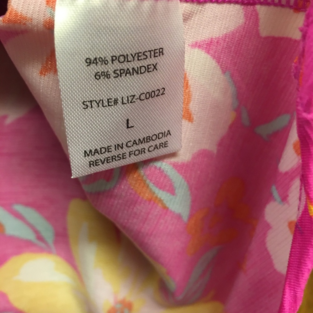 Dear Scarlet Women’s 3/4 Roll Tab Sleeve V-Neck Blouse Pink Floral Size L NWT - Picture 4 of 7